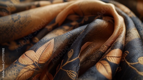 A close up of a fabric with leaves on it, AI
