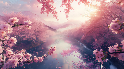 上流から見た桜の絶景