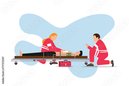 Rescue staff with emergency case sick person