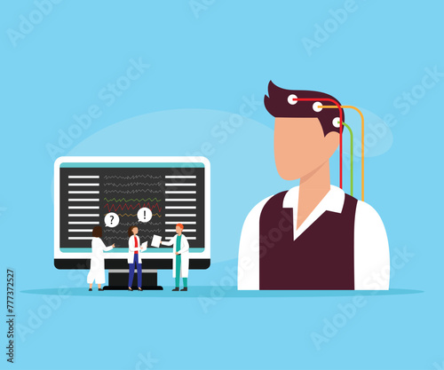 physician study brain connected to display