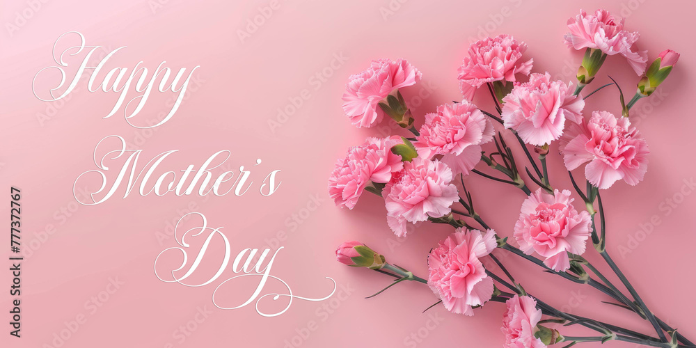 Elegant Happy Mother's Day Card with Pink Carnations and Heartfelt Calligraphy on Pastel Background