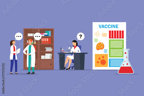 People work in vaccine development science laboratory