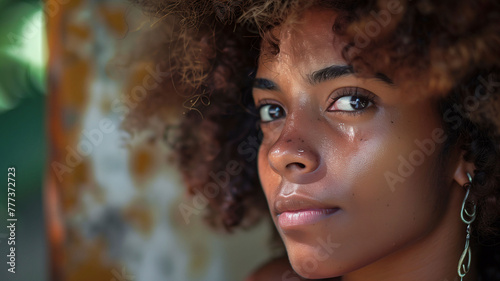 30-year-old black Brazilian woman in common everyday situations.