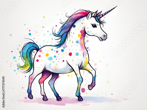Colorful Unicorn, various expressions, cute Unicorn painting renderings, colorful illustration picture book images © zhichao