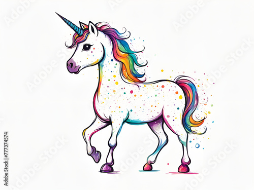 Colorful Unicorn  various expressions  cute Unicorn painting renderings  colorful illustration picture book images