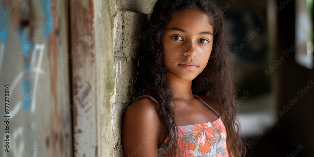 Fototapeta premium Teenage woman Brazilian, gorgeous posing looking in her room in Rio de Janeiro, Brazil