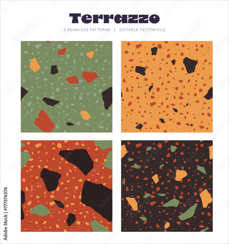 Terrazzo vibrant earth coloured seamless pattern background 4 pack