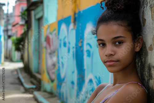 Gorgeous Brazilian woman, Model posing in the streets of Rio de Janeiro, Brazil looking intensive