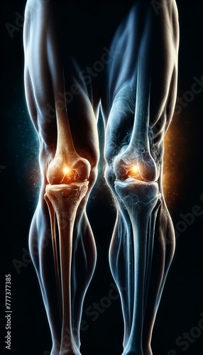 Crystal-clear imagery of healthy knees juxtaposed against arthritic discomfort, embodying resilience photo
