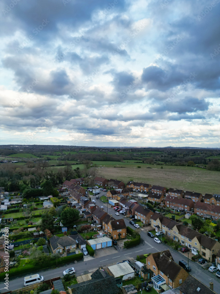 High Angle View of Harefield Town London, Uxbridge, England. United Kingdom During Sunset. April 3rd, 2024