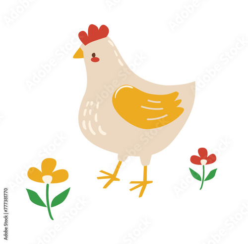 ?ute chicken cartoon character simple hand drawn vector illustration