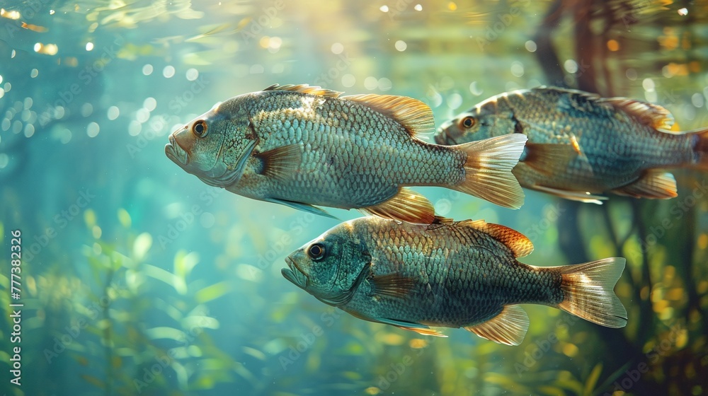 close-up of fish surrounded by microplastics conveying the alarming issue of plastic pollution in oceans and its harmful impact on marine animals
close-up of fish surrounded by microplastics conveying the alarming issue of plastic pollution in oceans and its harmful impact on marine animals