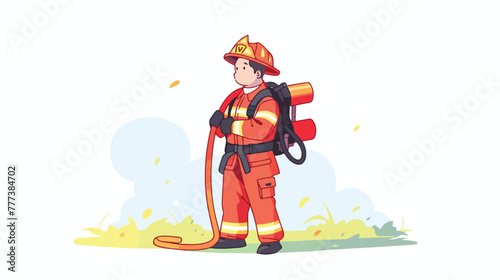 Handdrawn Organic Fireman with Hose 2d flat cartoon