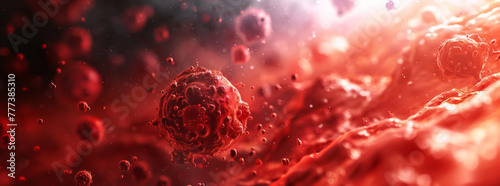 Dynamic flow of human red blood cells, symbolizing life and medical health in a detailed 3D render