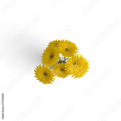 Corner bouquet with outline Gerbera or Gerber flower and leaf in black isolated on white background. photo