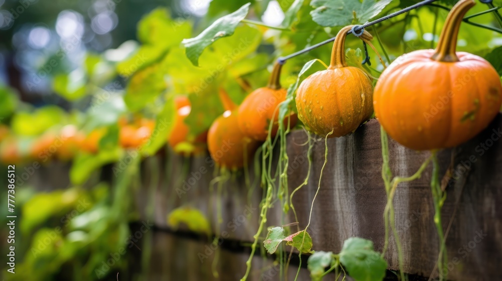 pumpkin vine growing along a fence pumpkin vine growing along a fence