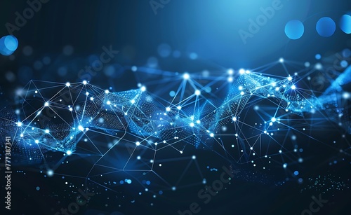 Abstract technology background with glowing connection lines and dots, blue digital polygonal mesh network design concept on dark backdrop vector illustration