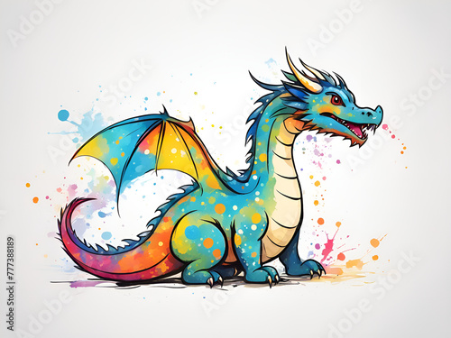 Colorful Wyvern, various expressions, cute Wyvern painting renderings, colorful illustration picture book images © zhichao