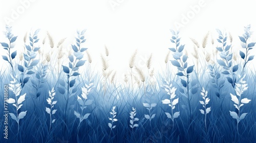 Wheat and Grasses in Flat Shading Style, White on Dark Blue Background