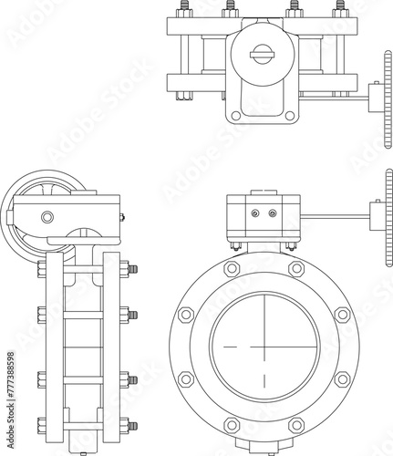 vector design sketch illustration, technical drawing of iron pipe fittings, joints and parallels