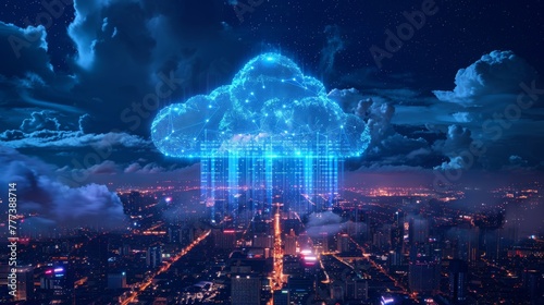 digital transformation, the cloud with data over City Center