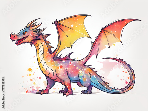 Colorful Wyvern  various expressions  cute Wyvern painting renderings  colorful illustration picture book images