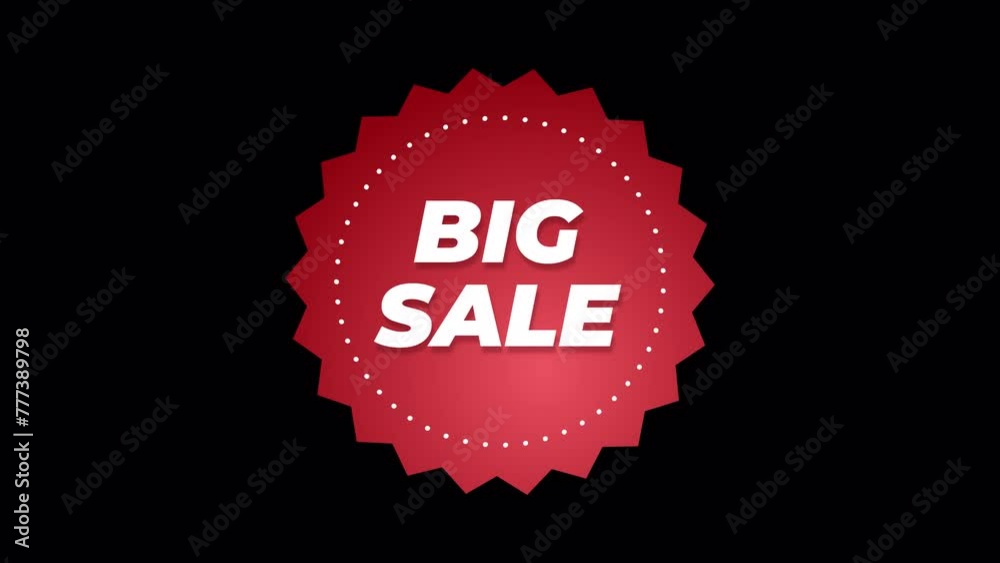 Animated big sale label promo on a black background. Big sale tag animation with alpha channel in 4K Animated big sale label promo on a black background. Big sale tag animation with alpha channel in 4K
