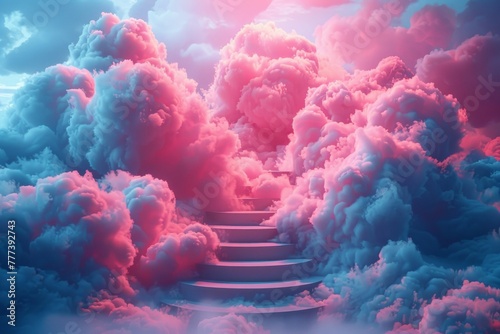 Stone steps with pink clouds