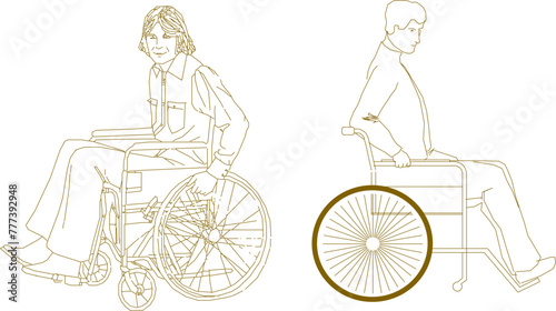 vector design sketch illustration of a silhouette of a disabled person using a wheelchair for completeness of the image