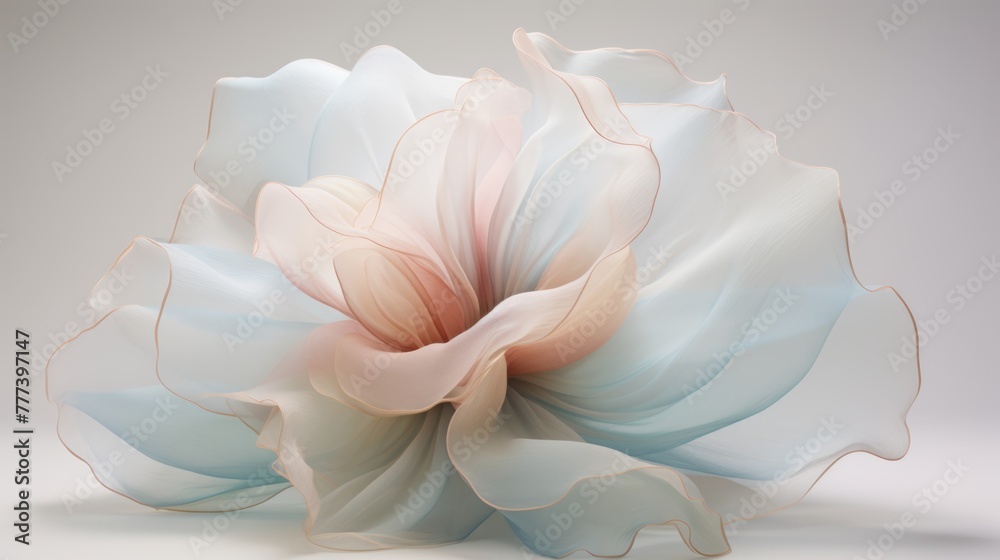 Peach-toned peony with drapery effect. Artistic floral photography.