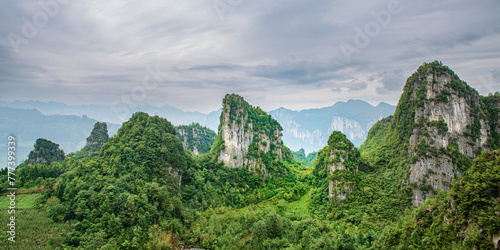 landscape in panorama format in the limestone karst mountains of enshi Grand Canyon National Park, Hubei province China
