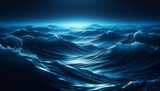 A digital illustration of stylized ocean waves under a dark blue background, depicting a concept of a dynamic, mysterious sea, Generative AI. Generative AI