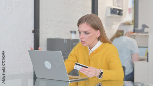 Blonde Casual Woman Unsatisfied by Online Payment Problem with Credit Card