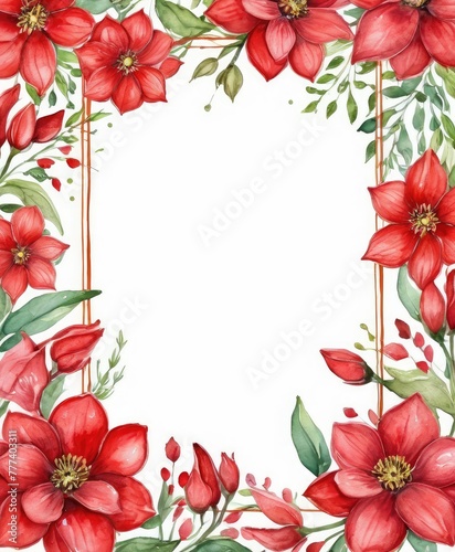 Add a pop of color to your design with our watercolor red floral frame mockup. Vibrant blooms embrace the open space  awaiting your content