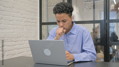 Young African Woman having Cough at Work