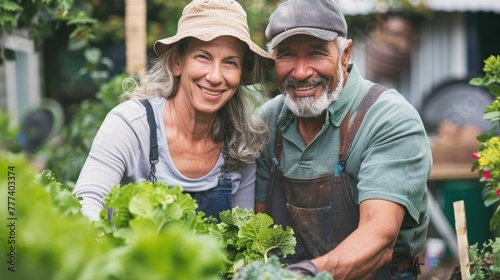 Wallpaper Mural Senior couple smiling in a garden with fresh vegetables. Torontodigital.ca