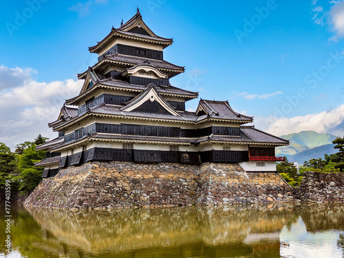 Japanese Matsumoto Castle in Nagano prefecture on a blue sky, spring day