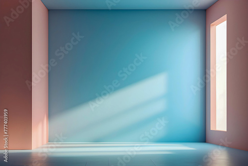 Clean Canvas: Minimalist Light Blue Background with Soft Window Light for Product Showcase