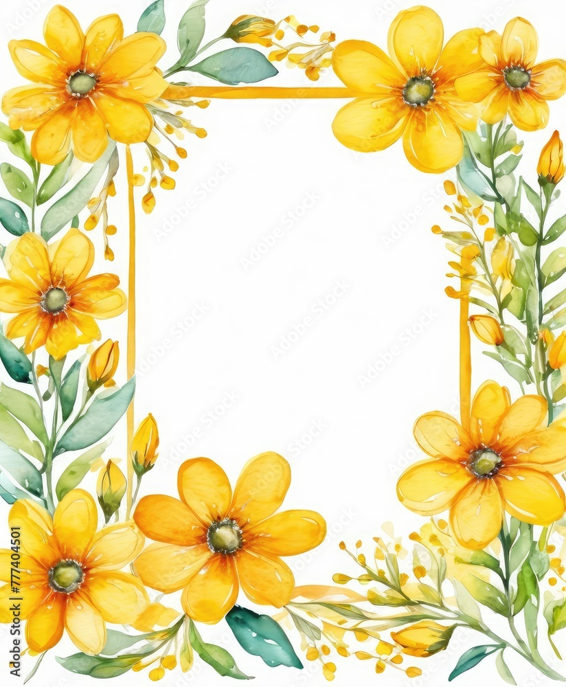 Add a touch of sunshine to your design with our vibrant yellow floral frame mockup. Let your text or photo shine in the center of nature's beauty
