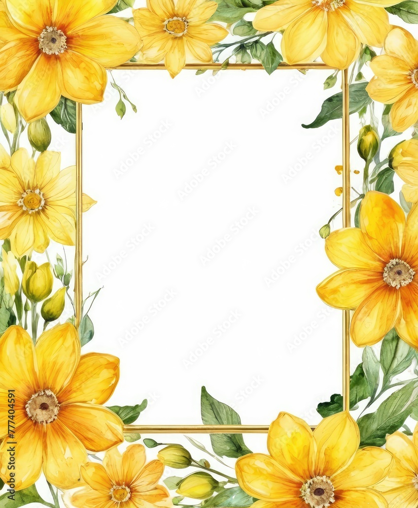 Add a touch of sunshine to your design with our vibrant yellow floral frame mockup. Let your text or photo shine in the center of nature's beauty