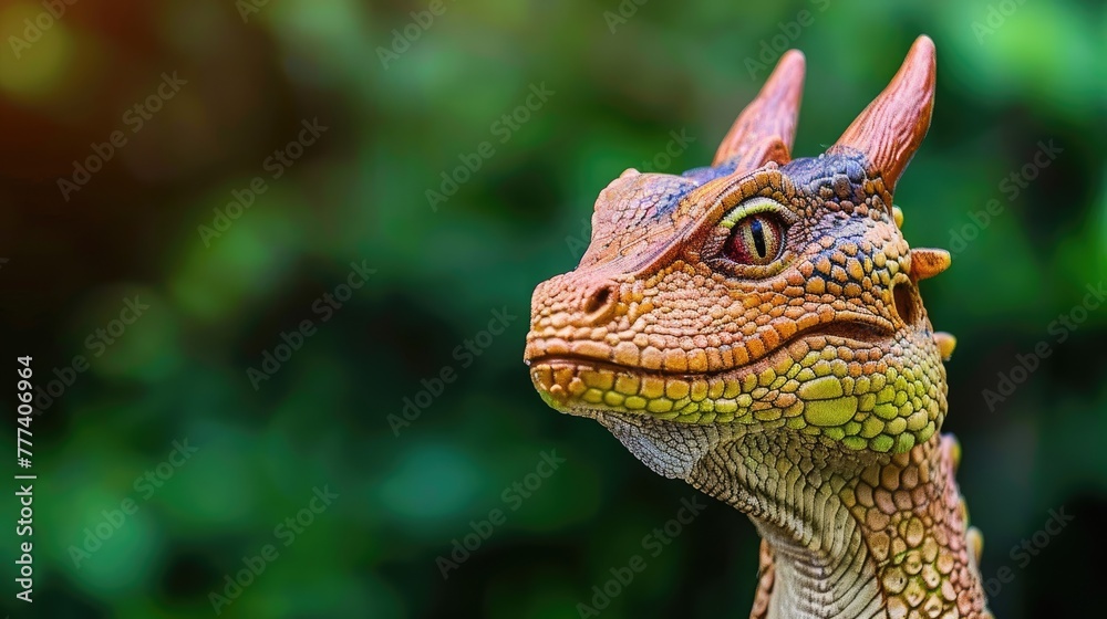 Fototapeta premium Vibrant dinosaur head closeup shot