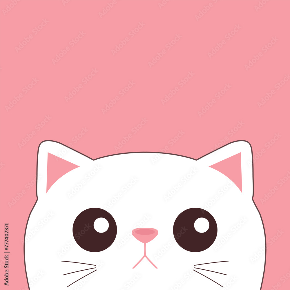 Cute peeking white cat face. Curious cat. Cute cartoon character. Vector illustration