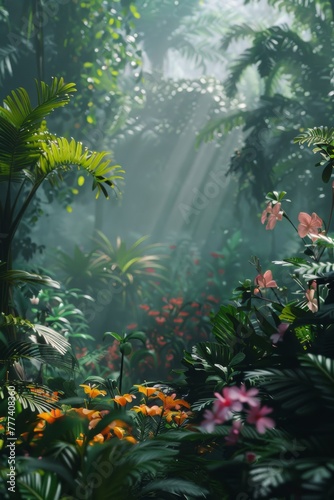 plants and flowers in the nature ambience realistic, futuristic