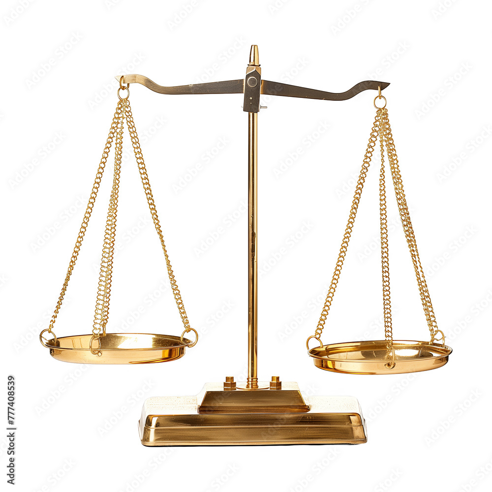 A gold scale with two chains hanging from it