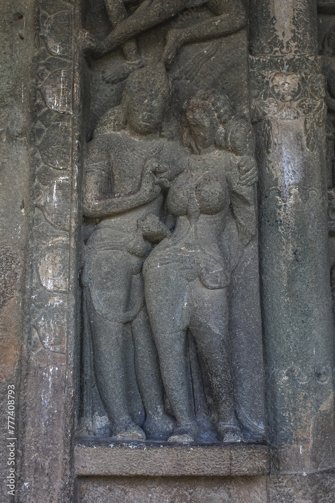 Ajanta caves, a UNESCO World Heritage Site in Maharashtra, India. Cave nÂ°4 reliefs.