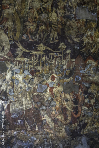 Ajanta caves, a UNESCO World Heritage Site in Maharashtra, India. Cave 16. Simhala Avadana paintings