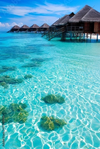 The beautiful and serene beaches of the Maldives  with crystal-clear waters  white sands  