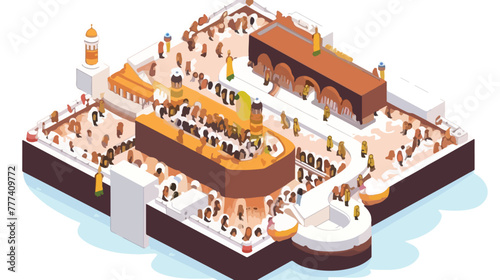 Isometric Illustration of Hajj Muslim Pilgrimage on