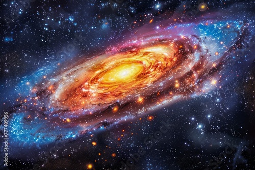 Majestic Spiral Galaxy Surrounded by Cosmic Dust and Stars in the Vast Universe