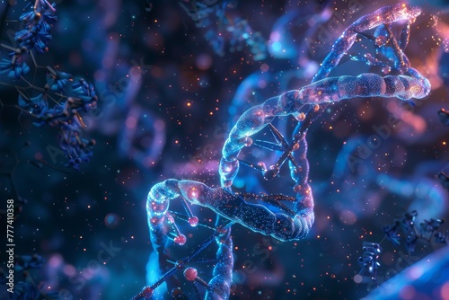 The complex world of DNA shows the dance of nucleotides as they weave the fabric of life.